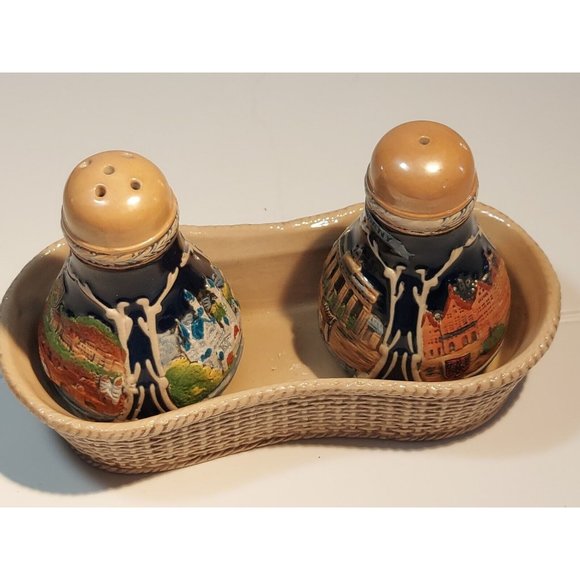 Deutschland Salt Pepper cruet set Shakers with tray Porcelain Germany Castles - Picture 10 of 10